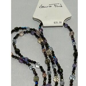 Laura Ford Beaded Necklace Long Layered Black Multi Color Jewelry open ended